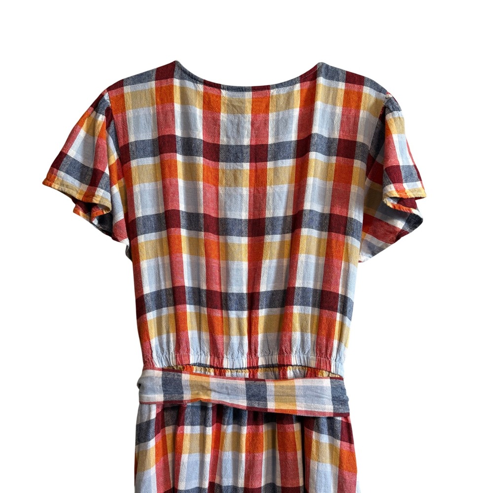 Lane Bryant Plaid Linen Blend Midi Dress Tie Waist Button Front NWT Size 18 - Picture 9 of 14